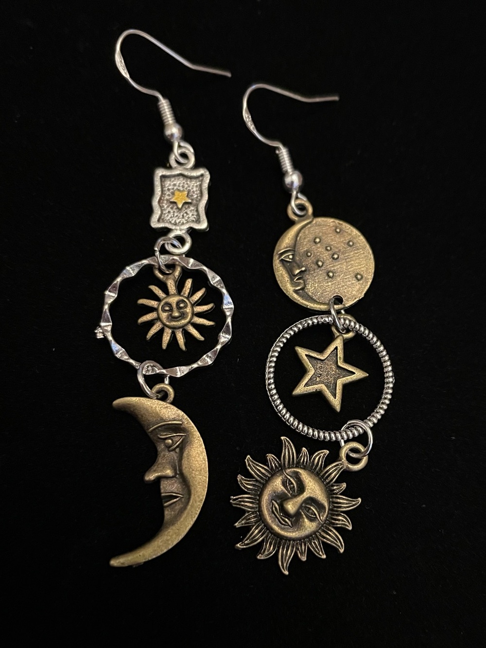 Celestial Sun Moon Star Earrings Silver/Gold Toned Dangle Whimsygoth Witchy Boho